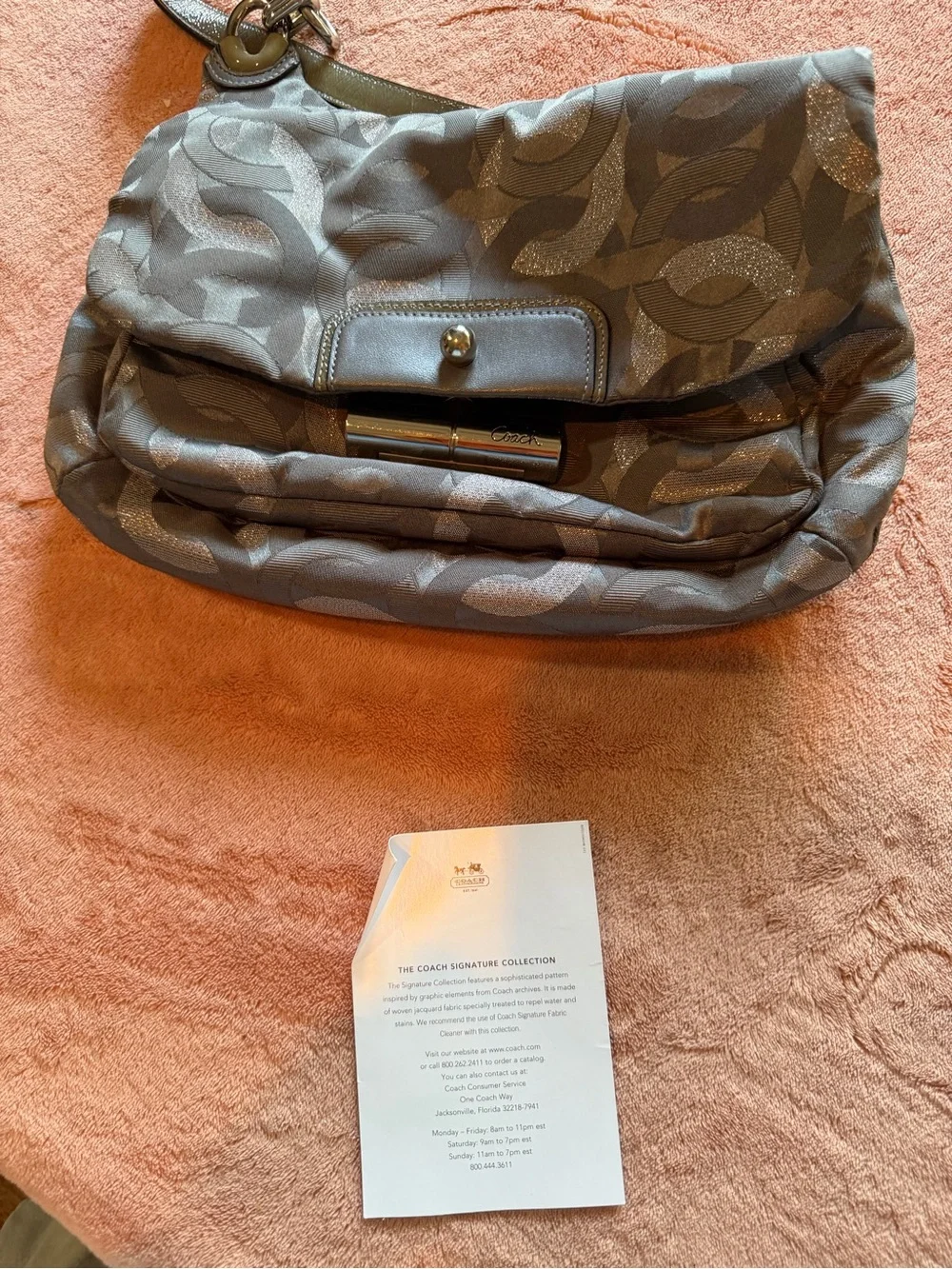 Coach Silver Gray Signature Jacquard Hobo Shoulder Bag